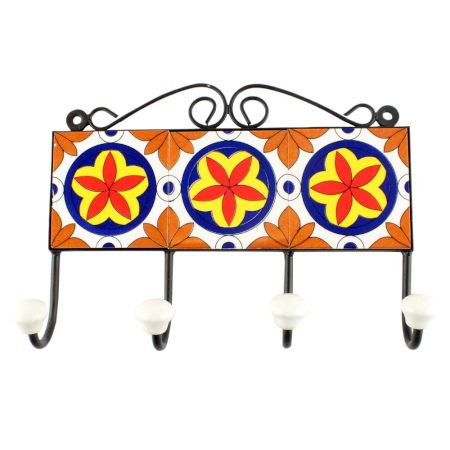 Orange Floral Ceramic Tile Hook